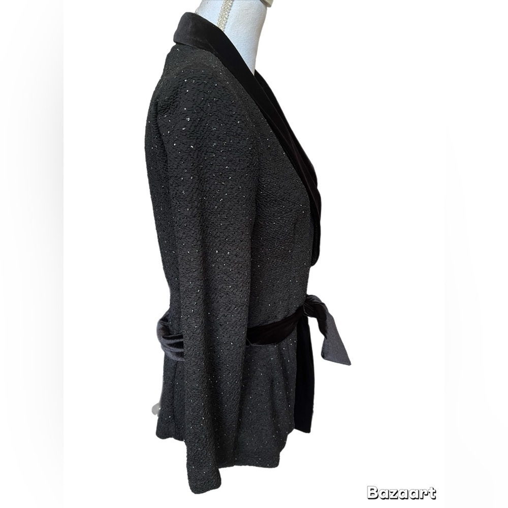 Jessica Howard Long Sleeve Black Sparkly Top With Velvet Collar/belt Size 8 - Picture 3 of 5